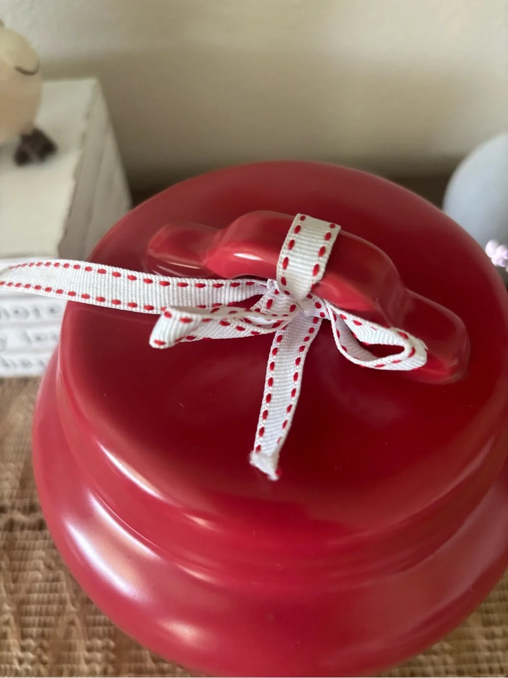 Rae Dunn Red Ceramic Jar with White Logo
